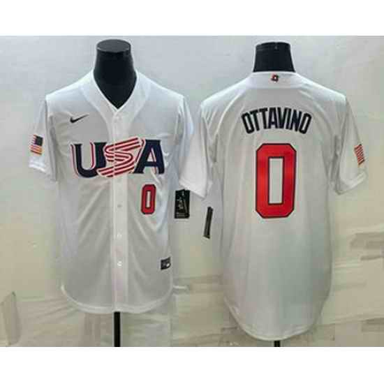 Men's USA Baseball #0 Adam Ottavino Number 2023 White World Baseball Classic Stitched Jersey